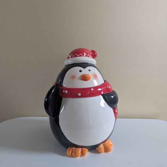 CHRISTMAS PENGUIN VINTAGE COOKIE JAR - Picture 1 of 5